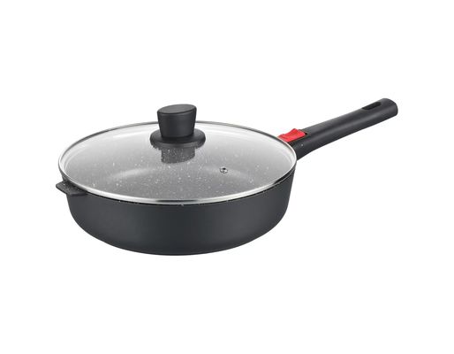 Large Deep Dish Aluminumpot 28cm With Glass Lid Black