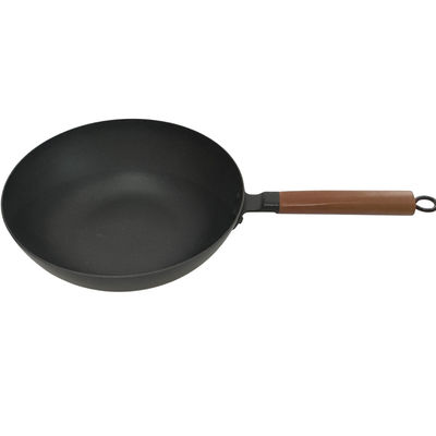 12&quot; Diameter SGS Cast Iron Skillet Wok With Wooden Handle