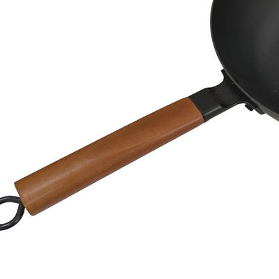 12&quot; Diameter SGS Cast Iron Skillet Wok With Wooden Handle