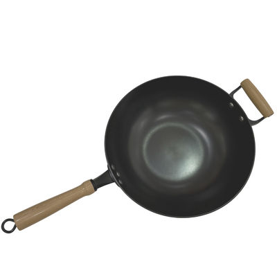 12&quot; Diameter SGS Cast Iron Skillet Wok With Wooden Handle