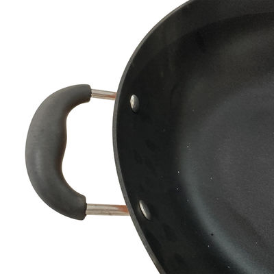 Premium 13Inch Cast Iron Skillet Chinese Wok With Tempered Glass Lid And Non Stick