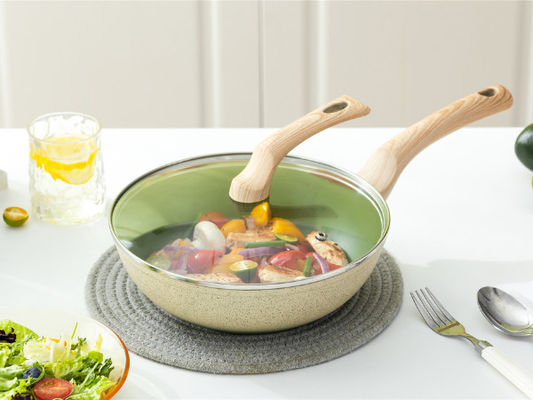 13Inch Chinese Aluminum Wok Pan With Tempered Glass Lid And Non Stick Coating