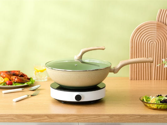 Premium Aluminum Chinese Wok With Tempered Glass Lid And Non Stick Coating