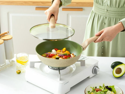 Premium Aluminum Chinese Wok With Tempered Glass Lid And Non Stick Coating