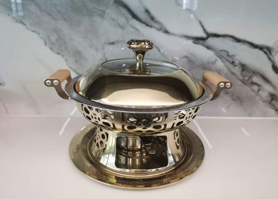 Round Handle Stainless Steel Chafing Dish Wooden Heat Resistant For Sliver Durable