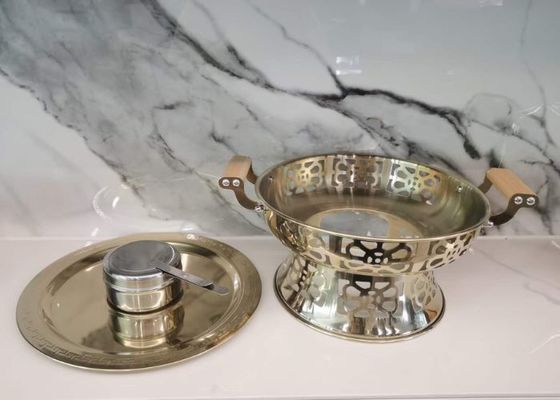 Round Handle Stainless Steel Chafing Dish Wooden Heat Resistant For Sliver Durable