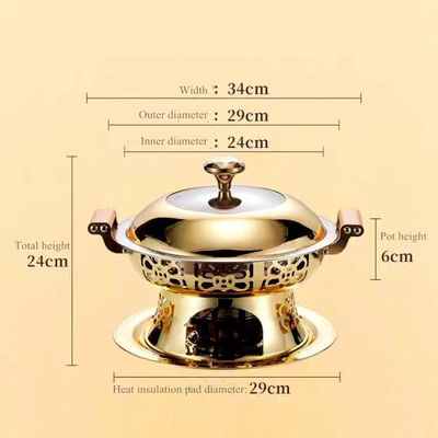 Round Handle Stainless Steel Chafing Dish Wooden Heat Resistant For Sliver Durable