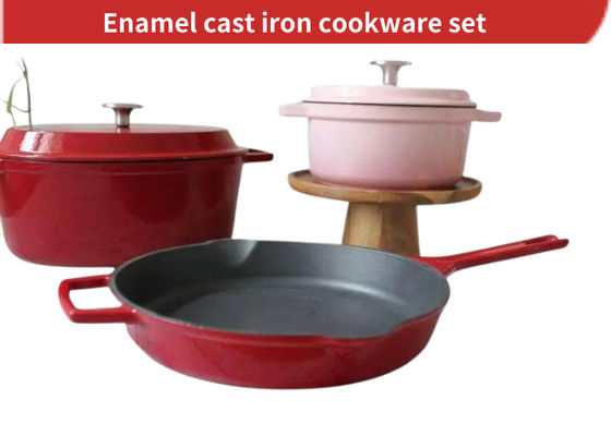 ISO9001 Enameled Cast Iron Skillet Set With Casserole Dutch Oven / Fry Pan