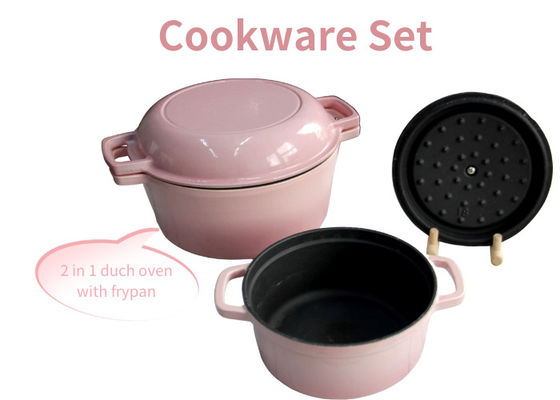 Enameled Cast Iron Skillets 2 In 1 Double Dutch Oven Cookware Sets