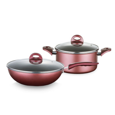 Multifunctional Burgundy Non-Stick Aluminum Cookware 3-Piece Set