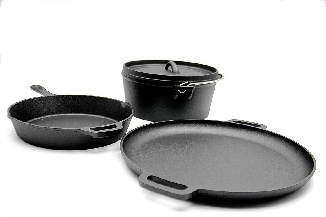 Cast Iron Frying Pan,Grill Pan , dutch oven 3 Piece-set Pre Seasoned for all stove