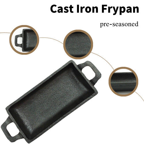 Double Handle Cast Iron Frying Pan 15.3*7.7cm Rectangular Deep Frying Pan