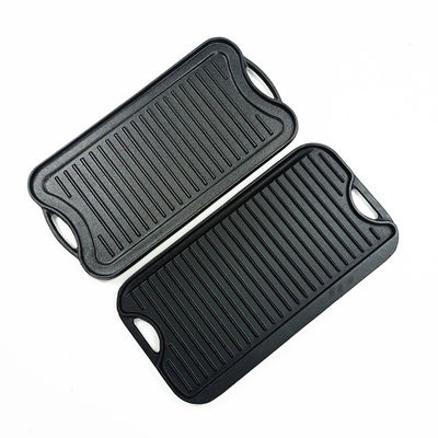 Matt Black 17X9.8" Cast Iron Flat Griddle Pan For BBQ Camping